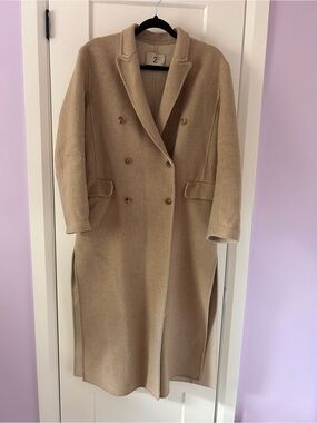 Double-Breasted Long Camel Car Coat